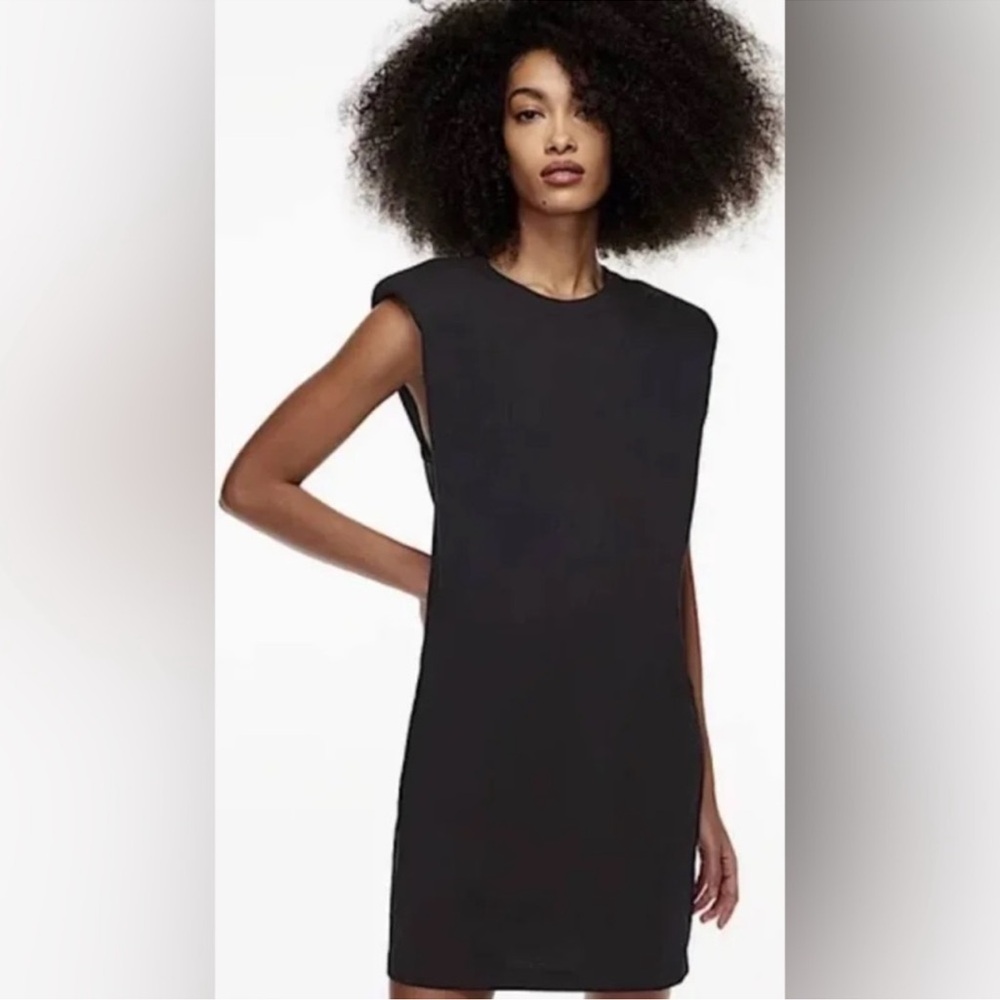 Aritzia Babaton Women's Shoulder Pad Mini Black Dress Jersey 100%‎ Cotton SZ S